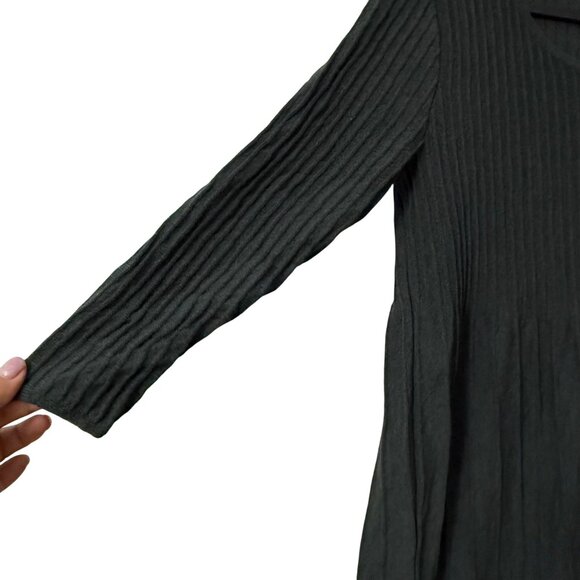 Eileen Fisher Green Wool Ribbed Pleated Fit Flare Sweater Dress Womens Small - Picture 3 of 5